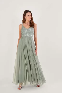 Monsoon Autumn embellished maxi dress in recycled green