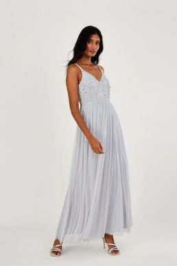 Monsoon Autumn embellished maxi dress in recycled polyester silver