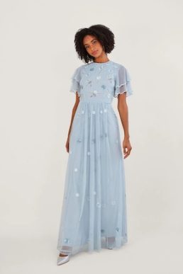 Monsoon Catherine embellished maxi dress with recycled polyester light Blue Cloud