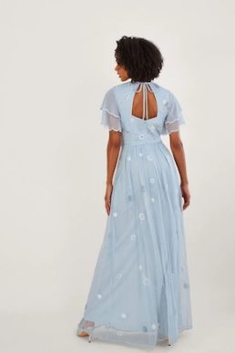 Monsoon Catherine embellished maxi dress with recycled polyester light Blue Cloud