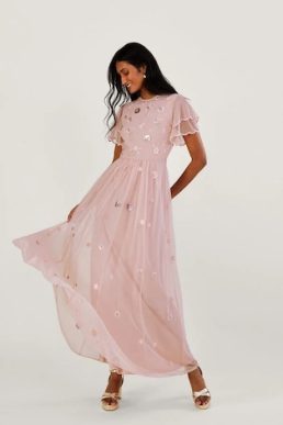 Monsoon Catherine embellished maxi dress with recycled polyester pink