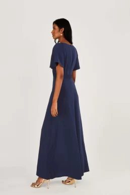 Monsoon Charlotte crepe maxi bridesmaid dress navy blue