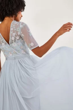 Monsoon Harri embellished maxi dress in recycled polyester silver