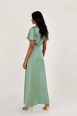 Monsoon Ivy satin maxi bridesmaid dress green