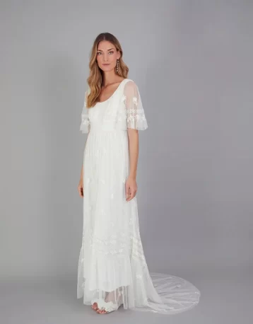 Monsoon Julita embroidered lace trim bridal dress ivory