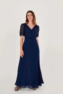 Monsoon Lilibet lace maxi bridesmaid dress Navy blue