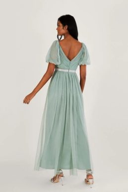 Monsoon Meghan mesh maxi bridesmaid dress in recycled green