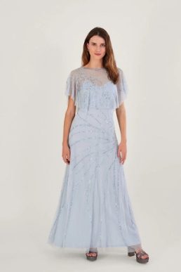 Monsoon Sienna embellished maxi bridesmaid dress cloud blue