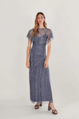 Monsoon Sienna embellished maxi bridesmaid dress blue