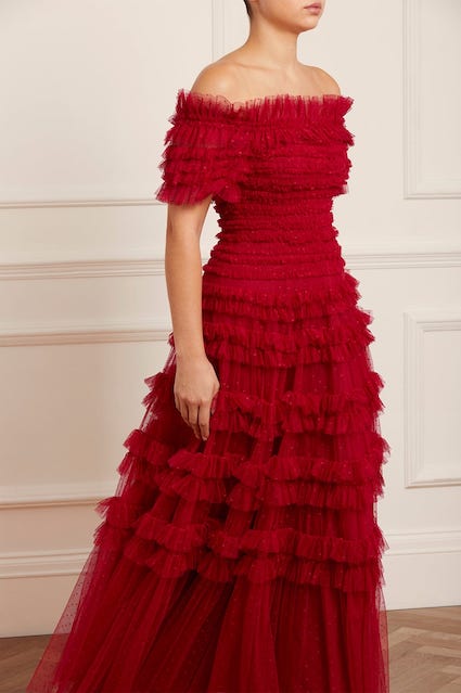 Red Satin A-line Off Shoulder Prom Dresses With Slit SP903 | Simidress