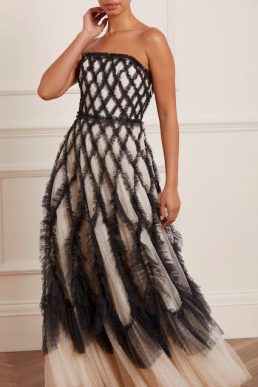 Needle & Thread Rosella Ruffle Strapless Gown Black Ivory