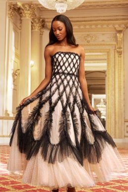 Needle & Thread Rosella Ruffle Strapless Gown Black Ivory