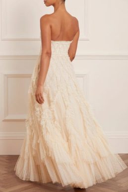 Needle & Thread Rosella Ruffle Strapless Gown, Champagne