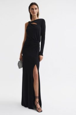 Reiss Catalina Cut Out Hardware Detail Jersey Maxi Dress Black