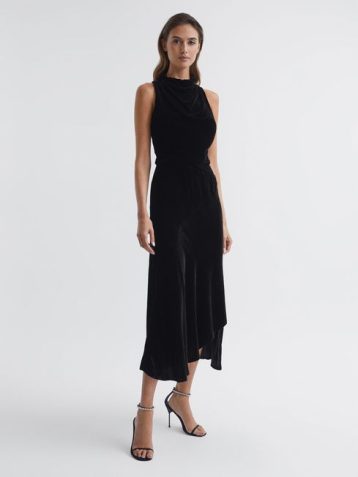 Reiss Giannon Velvet Midi Dress Black