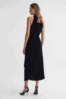 Reiss Giannon Velvet Midi Dress Black