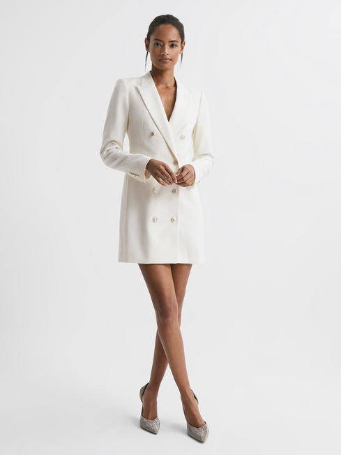 Reiss Marcy Wool Blend Tuxedo Mini Dress White SALE