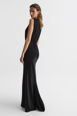 Reiss Noa Plunge V-Neck Sleeveless Maxi Dress Black