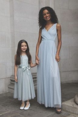 Monsoon Anne mesh maxi bridesmaid dress in recycled polyester green