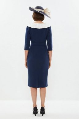 Coast Premium Off Shoulder Embellished Pencil Dress Navy white