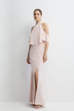 Coast Satin Back Crepe Tailored Fishtail Bridesmaids Maxi Blush