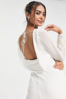 Hope & Ivy Bridal cowl back embroidered maxi wedding dress