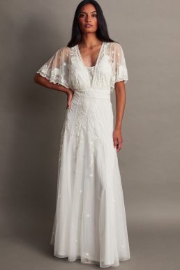 Monsoon Maggie embroidered bridal dress ivory