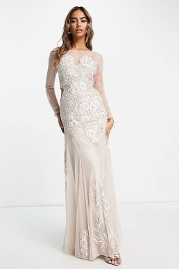 Miss Selfridge Premium embellished cut out long sleeve maxi dress