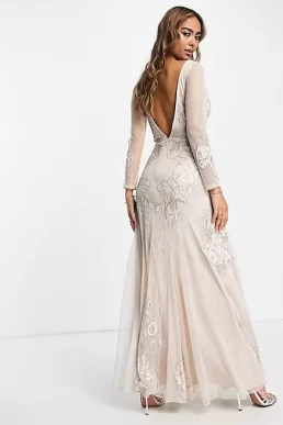 Miss Selfridge Premium embellished cut out long sleeve maxi dress