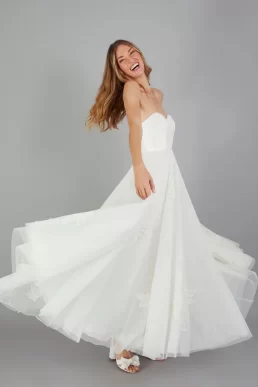 Monsoon Donna embroidered bandeau bridal maxi dress ivory