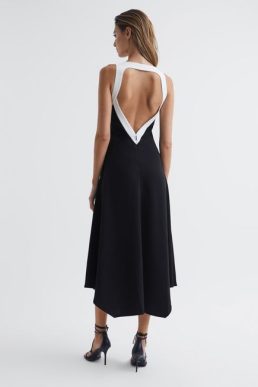 Reiss Autumn Colourblock V-Neck Midi Dress Black White