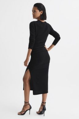 Reiss Charley Ruched Midi Dress Black
