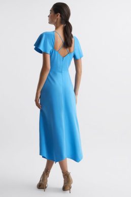 Reiss Eleni Cap Sleeve Maxi Dress Blue