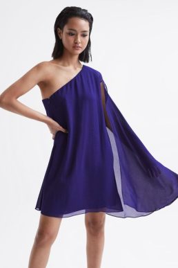 Reiss Fleur Sheer Cape Sleeve Mini Dress Purple