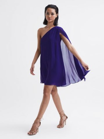 Reiss Fleur Sheer Cape Sleeve Mini Dress, Purple - Image 2
