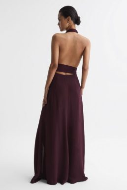 Reiss Grace Maxi Dress With Cape Burgundy Berry