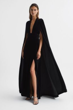 Reiss Gracie Velvet Maxi Dress Black