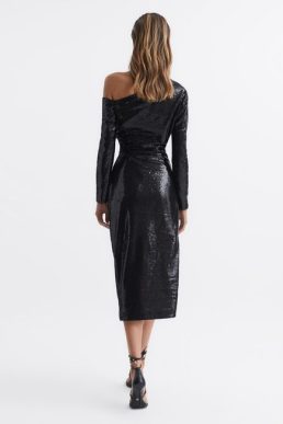 Reiss Jodie Sequinned Midi Dress Black
