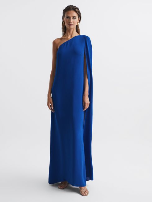 Deep Blue Embellished Draped Cape Dress