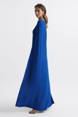 Reiss Nina Cape One Shoulder Maxi Dress Blue