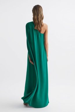 Reiss Nina Cape One Shoulder Maxi Dress Green