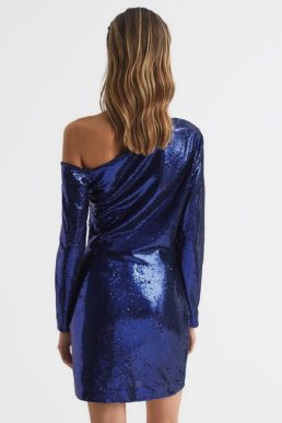 Reiss Tamara Sequinned Mini Dress Blue