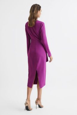 Reiss Valentina Tie Waist Bodycon Midi Dress Purple