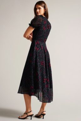 Ted Baker Daniaa Butterfly Print A-line Midi Dress Black Red