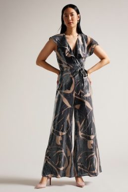 Ted Baker Edennie Printed Sequin Ruffle Jumpsuit Black