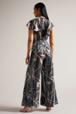Ted Baker Edennie Printed Sequin Ruffle Jumpsuit Black