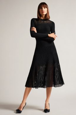Ted Baker Latinia Textured A-Line Midi Dress Black