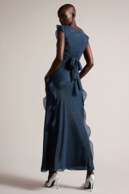 Ted Baker Laurae Bias Cut Maxi Dress With Ruffle Detail blue