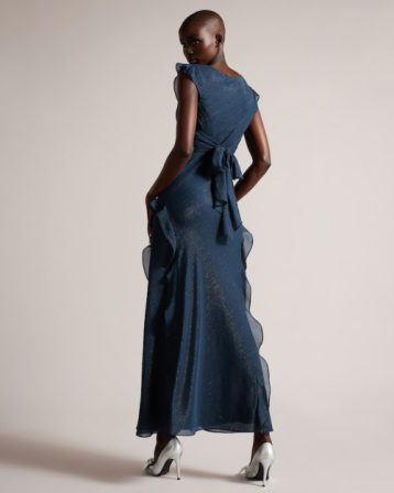 Ted Baker Laurae Bias Cut Maxi Dress With Ruffle Detail blue