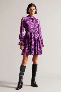 Ted Baker Sammieh High Neck Fit And Flare Mini Dress Purple